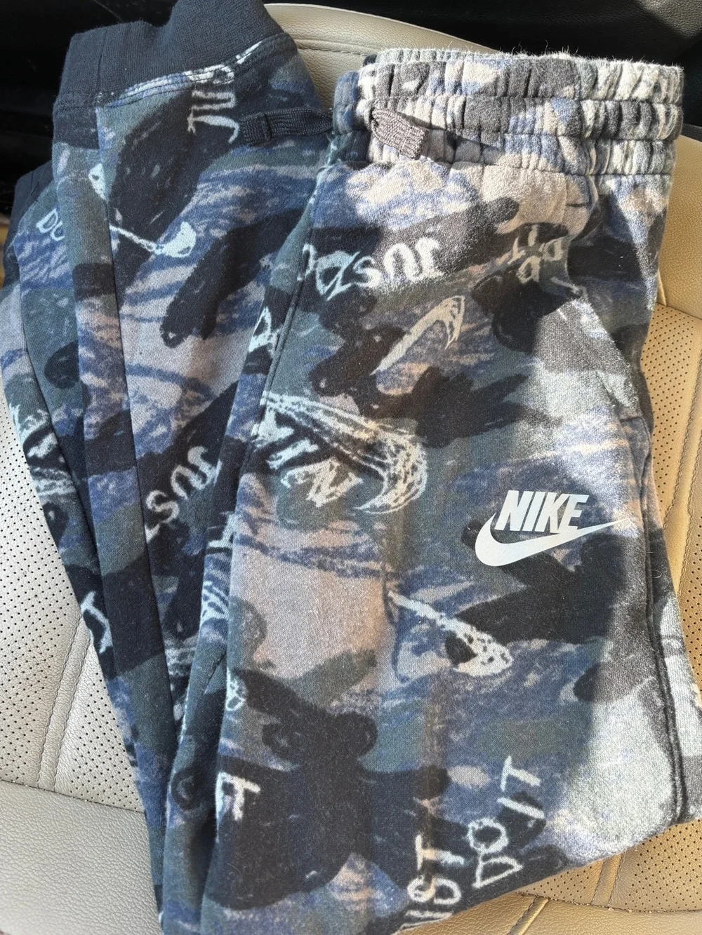 Nike Boys Blue/Gray/Black Camo Joggers with White Logo